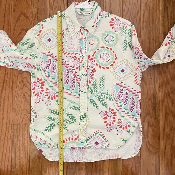 Zara Linen Button-Up Shirt Womens XS White Floral Casual Summer Basic Feminine - Picture 7 of 9